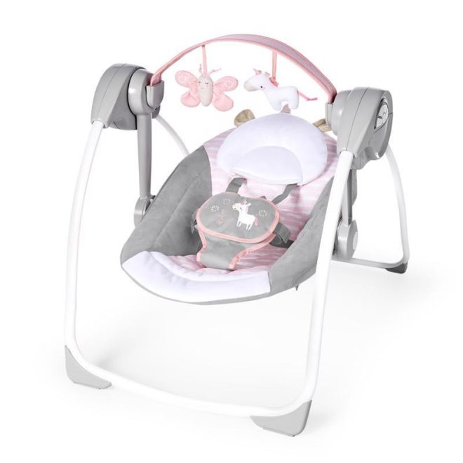 Ingenuity Comfort 2 Go™ Flora the Unicorn Hinta Dallamokkal Újszülött Kortól - 6 Hintázási Sebesség, 12 Dallam, Összecsukható Kivitel, 9kg Súlyhatárig