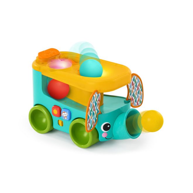 Bright Starts Pop & Roll Safari Bus™ Autó Bedobálható Labdákkal 6 Hónapos Kortól - Szórakoztató Gördülő Játék Fejlesztő Labdákkal és Safari Témával