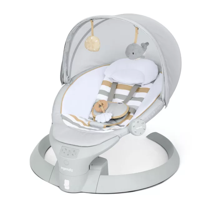 Ingenuity InLighten Bounce & Sway Pebble Shore Babahinta Bluetooth Zenével és Rezgéssel, Újszülött Kortól