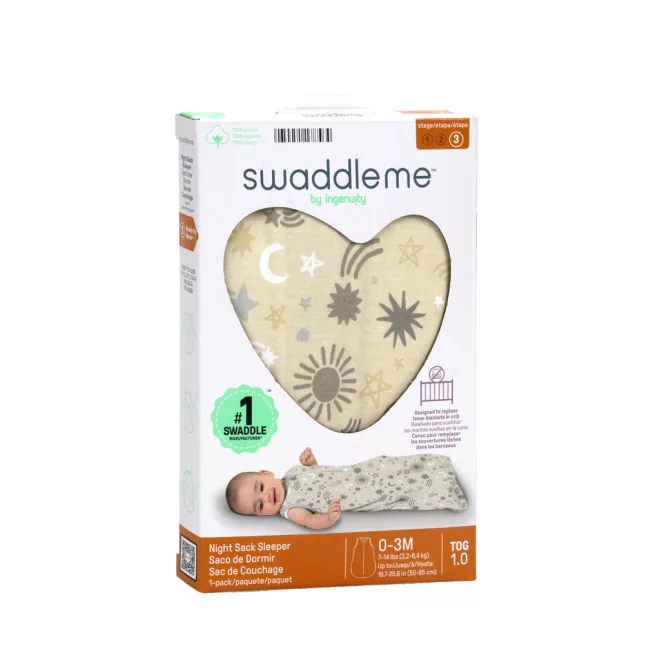 Ingenuity SwaddleMe Celestial Dance Pamut Hálózsák Szabad Karokkal, 1,0TOG, Újszülött Kortól