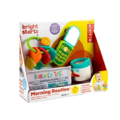   Bright Starts Morning Routine Többérzékszervi Babaajándék Készlet Telefonnal és Rágókával, 4 Részes, 3 Hónapos Kortól