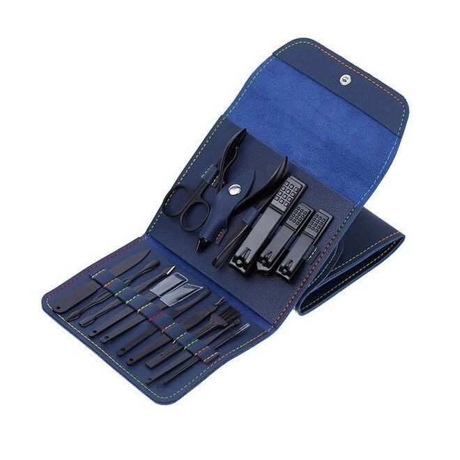 Wooze Prémium 3in1 Manikűr, Pedikűr és Arcápoló Szett Sötétkék Színben 16db