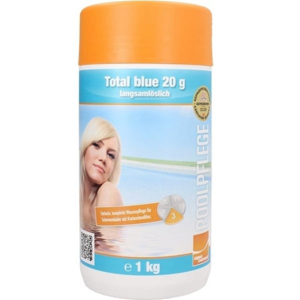 Steinbach Aquacorrect Total Blue 3in1 Klórtabletta 1kg (20g Tabletták) - Többfunkciós Medencefertőtlenítő Algásodás Elleni Hatással és Pelyhesítéssel, Tiszta és Átlátszó Vízhez