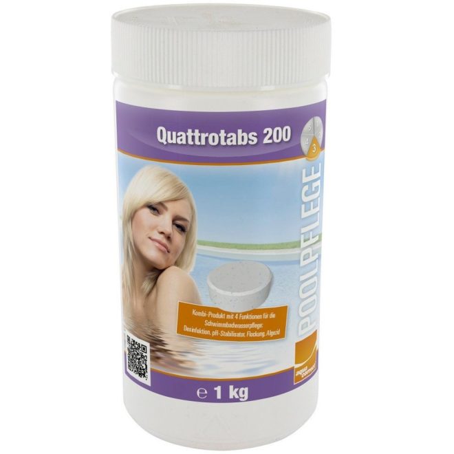 Steinbach Aquacorrect Quattrotabs 200 4in1 Medence Fertőtlenítő Tabletta 200g – 1kg Kiszerelés, Algaölő, Pelyhesítő és pH-stabilizáló Hatással