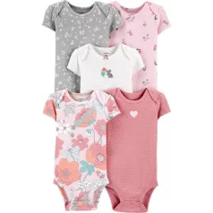   Carter's 5 Részes Rövid Ujjú Body Szett Lányoknak Rózsaszín Virágmintás Koraszülött Méret 46