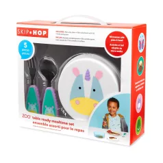   Skip Hop Zoo Étkezőszett 5 Darabos Egyszarvú 12 Hónapos Kortól - Csúszásmentes, BPA-mentes Tányér-, Tálka-, Pohár- és Evőeszköz Készlet Gyerekeknek