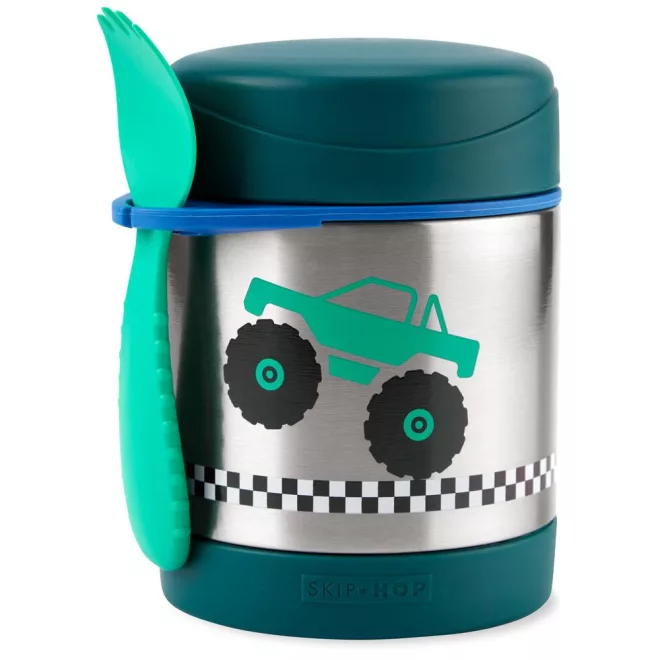 Skip Hop Spark Style Ételtermosz Kanállal és Villával Monster Truck Mintás 325ml - Rozsdamentes Acél, Duplafalú, BPA-mentes Ételtároló 3 Éves Kortól