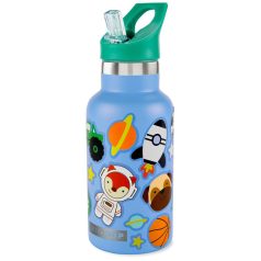   Skip Hop Rozsdamentes Acél Kulacs Szívószállal és Matricákkal Kék 380ml - Duplafalú, Szivárgásmentes és BPA-mentes Itatópohár 4 Éves Kortól