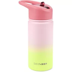   Skip Hop Ombré Rózsaszín Rozsdamentes Acél Szívószálas Palack 450ml - Strapabíró Ivópalack Gyerekeknek