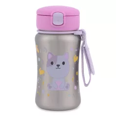   Skip Hop Besties Squad Cica Rozsdamentes Acél Itatópohár Szívószállal 350ml, BPA-Mentes Gyerek Kulacs 12 Hónapos Kortól