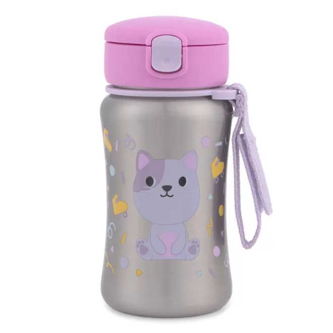 Skip Hop Besties Squad Cica Rozsdamentes Acél Itatópohár Szívószállal 350ml, BPA-Mentes Gyerek Kulacs 12 Hónapos Kortól