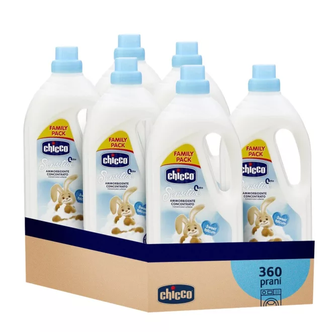 Chicco Öblítő Koncentrátum Édes Púder 6x1,5 Liter (6x60 mosás) - Puha Ruhák, Kímélő Ápolás és Tartós Illat