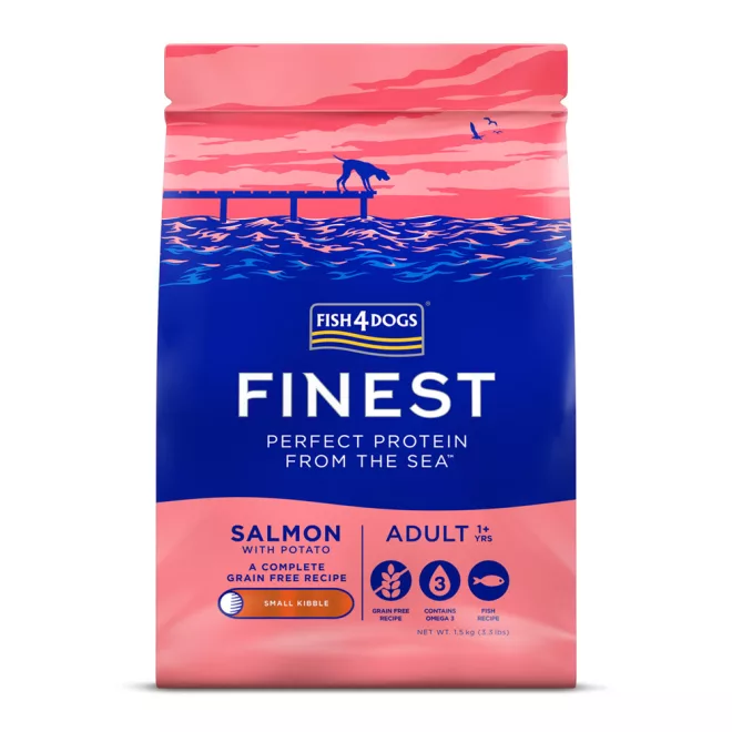 Fish4Dogs Finest Lazac Burgonyával Nagy Szemcsés Száraz Kutyatáp Felnőtt Kutyáknak 1,5kg, Teljes Értékű Halas Receptúra