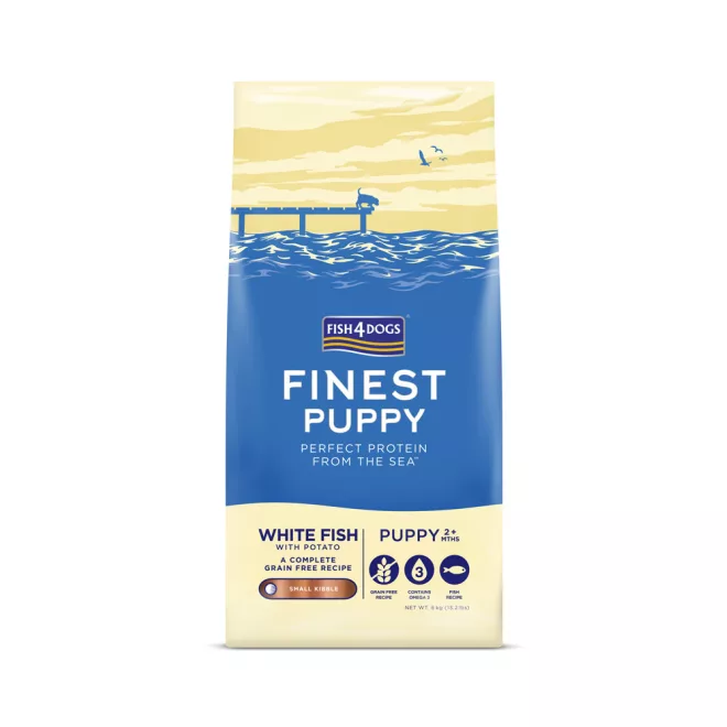 Fish4Dogs Finest Fehér Hal Burgonyával Kis Szemcsés Kölyökkutya Száraz Táp 6kg, Halas Receptúra 2 Hónapos Kortól
