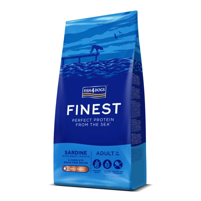 Fish4Dogs Finest Szardínia Édesburgonyával Kis Szemcsés Száraz Kutyatáp Felnőtt Kutyáknak 6kg, Teljes Értékű Halas Receptúra
