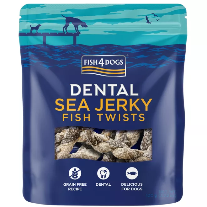 Fish4Dogs Tengeri Hal Dentális Jutalomfalat Kutyáknak Csavarok 100g, Gabonamentes Halas Rágcsálnivaló Fogápoláshoz