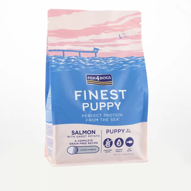 Fish4Dogs Finest Lazac Édesburgonyával Nagy Szemcsés Kölyökkutya Száraz Táp 6kg, Halas Receptúra 2 Hónapos Kortól