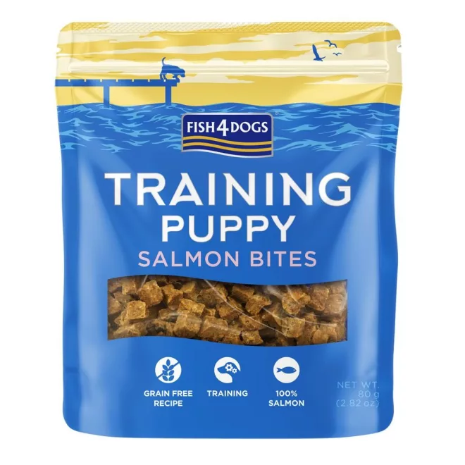 Fish4Dogs Kölyökkutya Kiképző Jutalomfalat Lazac 80g, Apró Halas Falatok Tanításhoz