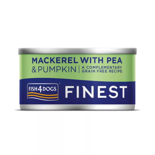Fish4Dogs Finest Makréla Tökkel és Borsóval Kutyakonzerv 85g, Ízletes Halas Kiegészítő Etetéshez