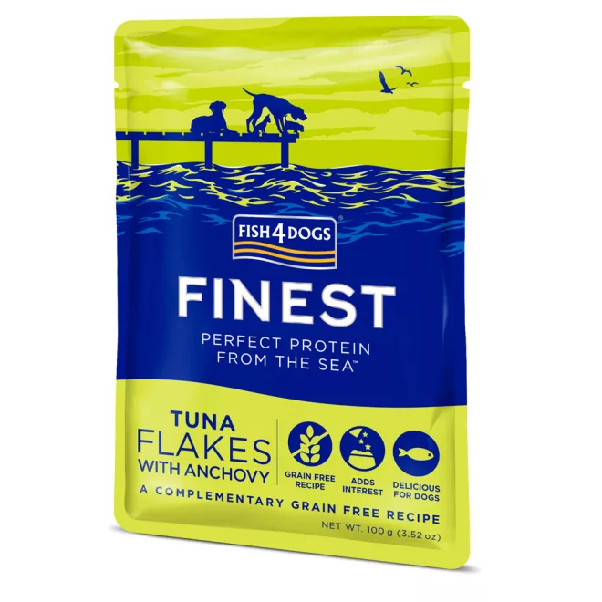 Fish4Dogs Finest Tonhal Darabok Szardellával Kutyáknak 100g, Ízletes Halas Jutalomfalat Kiegészítő Etetéshez