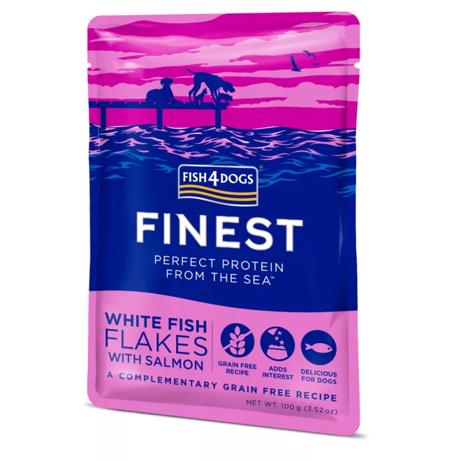 Fish4Dogs Tasakos Kiegészítő Eledel Kutyáknak Finest White Fish & Salmon 100g