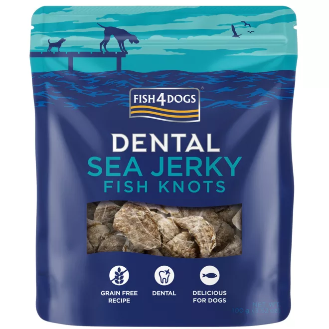 Fish4Dogs Tengeri Hal Dentális Jutalomfalat Kutyáknak Csomók 100g, Gabonamentes Halas Rágcsálnivaló Fogápoláshoz