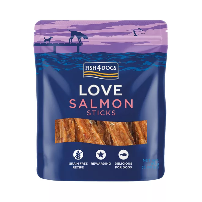 Fish4Dogs Love Salmon Sticks Lazacos Jutalomfalat Kutyáknak 85g, Omega-3 Zsírsavakkal