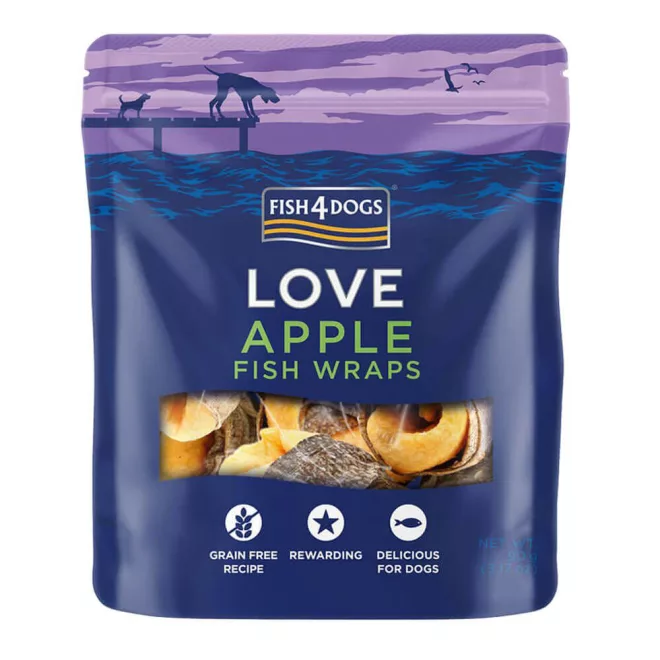 Fish4Dogs Love Apple Fish Wraps Halas Jutalomfalat Kutyáknak 90g, Almával