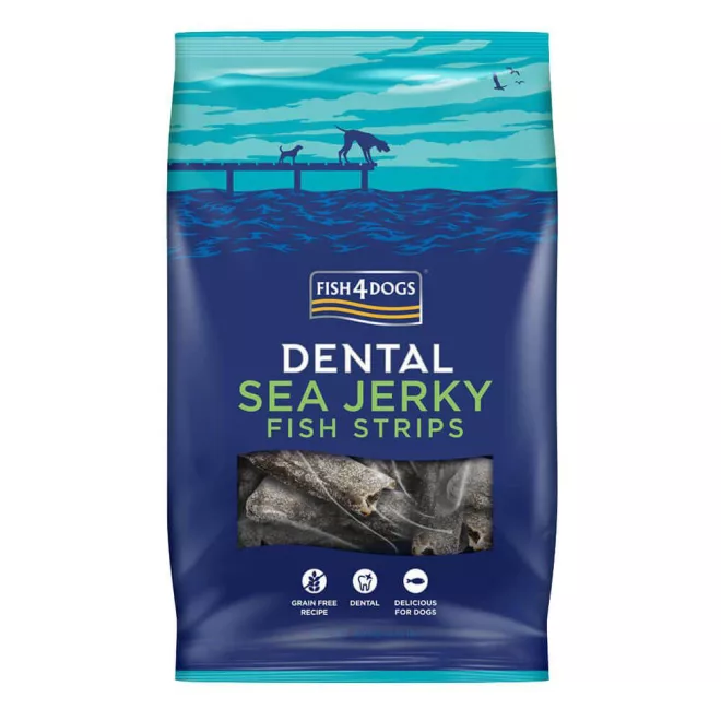 Fish4Dogs Tengeri Hal Dentális Jutalomfalat Kutyáknak Csíkok 500g, Gabonamentes Halas Rágcsálnivaló Fogápoláshoz