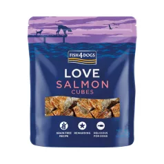   Fish4Dogs Love Lazacos Kockák Jutalomfalat Kutyáknak 85g, Szeretetteljes Halas Motivációhoz