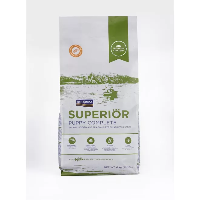 Fish4Dogs Superior Lazac Burgonyával Kis Szemcsés Kölyökkutya Száraz Táp 6kg, Prémium Halas Receptúra