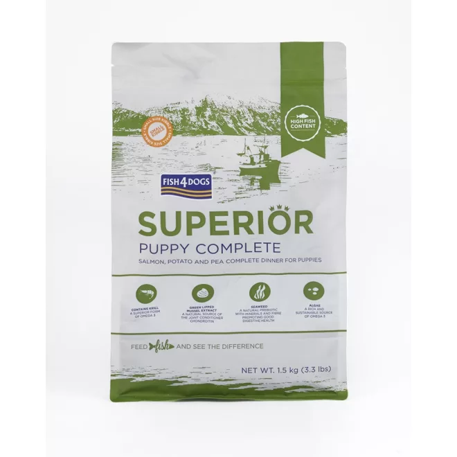 Fish4Dogs Superior Lazac Burgonyával Kis Szemcsés Kölyökkutya Száraz Táp 1,5kg, Prémium Halas Receptúra