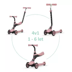   Qplay Sema 5 az 1-ben Pink Roller és Futóbicikli 1-6 Éves Korig 50Kg-ig - Mozgásfejlesztéshez Stabil és Vidám Kinti Kalandokhoz