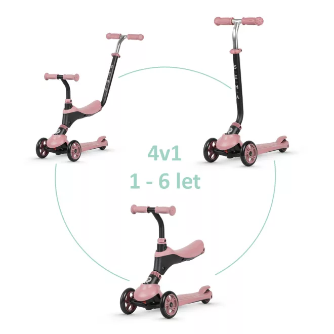 Qplay Sema 5 az 1-ben Pink Roller és Futóbicikli 1-6 Éves Korig 50Kg-ig - Mozgásfejlesztéshez Stabil és Vidám Kinti Kalandokhoz