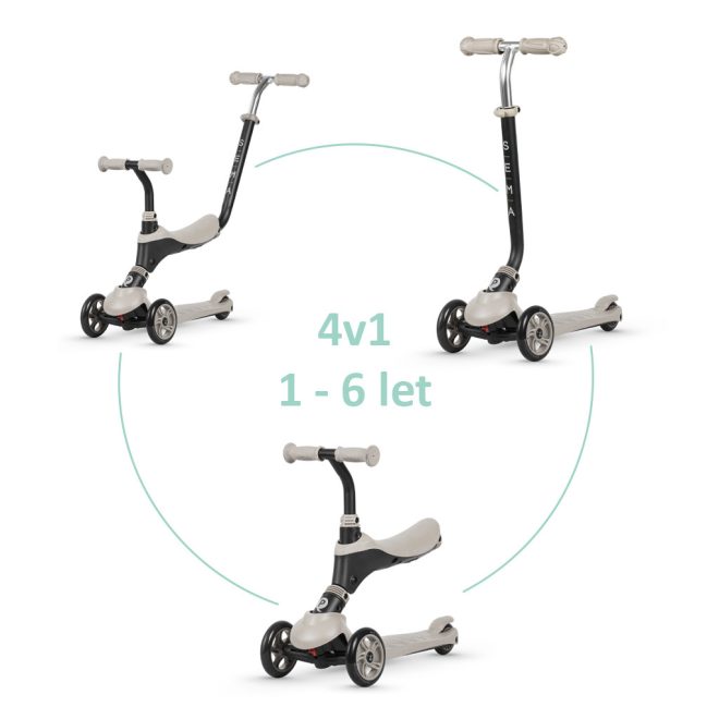 QPlay Sema 5 az 1-ben Átalakítható Roller Bézs - Ülőkével, Állítható Szülői Karral, 1-6 Éves Gyermekeknek, 50kg-ig Terhelhető