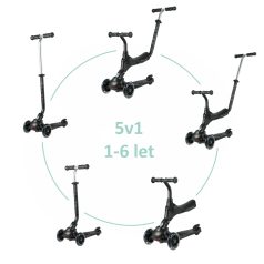   QPlay Sema Pro 5 az 1-ben Átalakítható Roller LED Kerekekkel - Ülőkével, Állítható Kormánnyal, 1-6 Éves Gyermekeknek, 50kg-ig Terhelhető, Fekete
