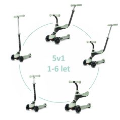   QPlay Sema Pro 5 az 1-ben Átalakítható Roller LED Kerekekkel - Ülőkével, Állítható Kormánnyal, 1-6 Éves Gyermekeknek, 50kg-ig Terhelhető, Zöld