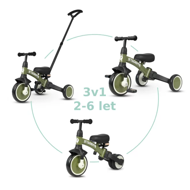 Qplay Stager Tricikli 3 az 1-ben Zöld 2-6 Éves Korig – NaturalBabyShop részletes termékkép és vásárlási információ