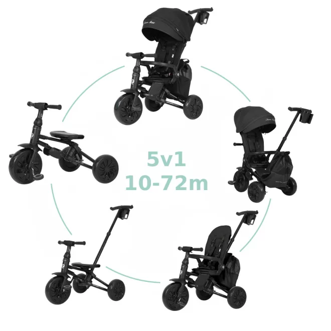 Qplay Nova Max Tricikli 5 az 1-ben Fekete 10-72 Hónapos Korig – NaturalBabyShop részletes termékkép és vásárlási információ