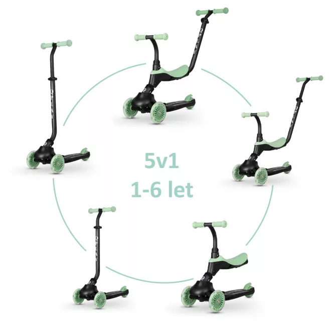 Qplay Sema Evo Jade Green Futóbicikli és Roller LED Fényekkel 1-6 Éves Korig 50kg-ig - Átalakítható, Látványos Mozgásfejlesztő Járgány