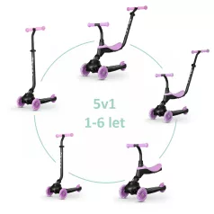   Qplay Sema Evo Violet Futóbicikli és Roller LED Fényekkel 1-6 Éves Korig 50kg-ig - Átalakítható, Stabil és Szórakoztató Járgány