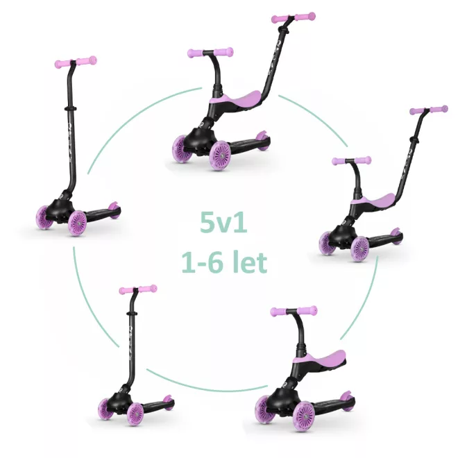 Qplay Sema Evo Violet Futóbicikli és Roller LED Fényekkel 1-6 Éves Korig 50kg-ig - Átalakítható, Stabil és Szórakoztató Járgány