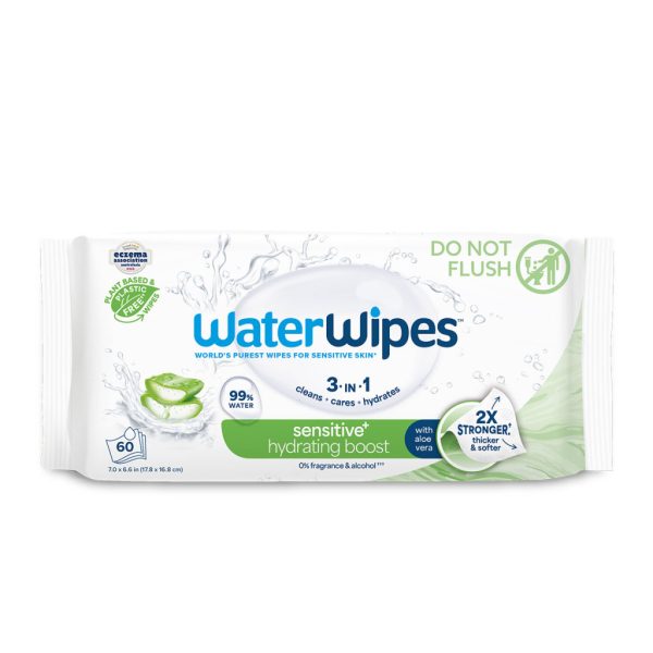 WaterWipes Hydrating Clean Műanyagmentes Nedves Törlőkendő 60db – Természetes Aloe Vera és Grapefruitmag Kivonattal, 99,9% Tisztított Vízzel, Hidratáló Ápolás Érzékeny Bababőrre