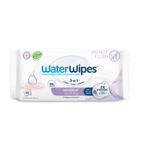WaterWipes Soothing Clean Műanyagmentes Nedves Törlőkendő 60db – Organikus Levendula és Grapefruitmag Kivonattal, 99,9% Tisztított Vízzel, Extra Gyengéd Bababőrre