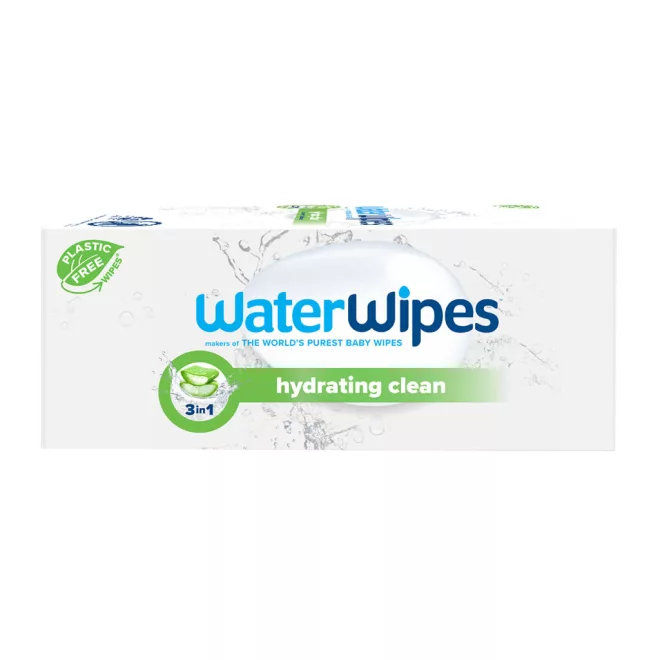 WaterWipes Hydrating Clean Műanyagmentes Nedves Törlőkendő 360db - Természetes Aloe Vera és Grapefruitmag Kivonattal, 99,9% Tisztított Vízzel, Hidratáló Ápolás Érzékeny Bababőrre