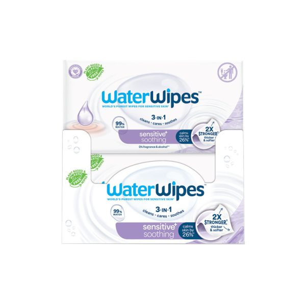 WaterWipes Soothing Clean Műanyagmentes Nedves Törlőkendő 12x60db – Organikus Levendula és Grapefruitmag Kivonattal, 99,9% Tisztított Vízzel, Extra Gyengéd Bababőrre