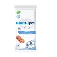   WaterWipes Biológiailag Lebomló Törlőkendők Műanyagmentes 28db - 99,9% Tisztított Víz és Grapefruit Kivonat, Újszülöttkortól