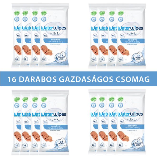 WaterWipes Biológiailag Lebomló Törlőkendők Műanyagmentes 16x28db - 99,9% Tisztított Víz és Grapefruit Kivonat, Újszülöttkortól (448db)