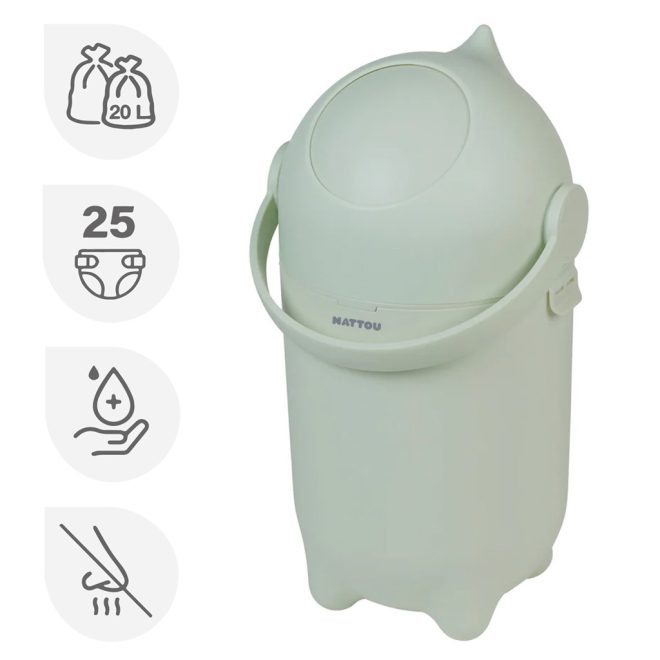 Nattou Dropy Zöld Pelenkatartó Kosár 27cm - Puha Mindennapi Törődéshez és Sokoldalú Használatra