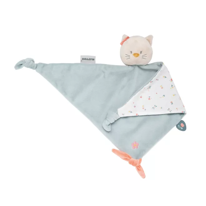 Nattou Mila, Zoe & Lana Plüss Maxi Szundikendő Cica 65x40cm - Puha Baba Alvóka